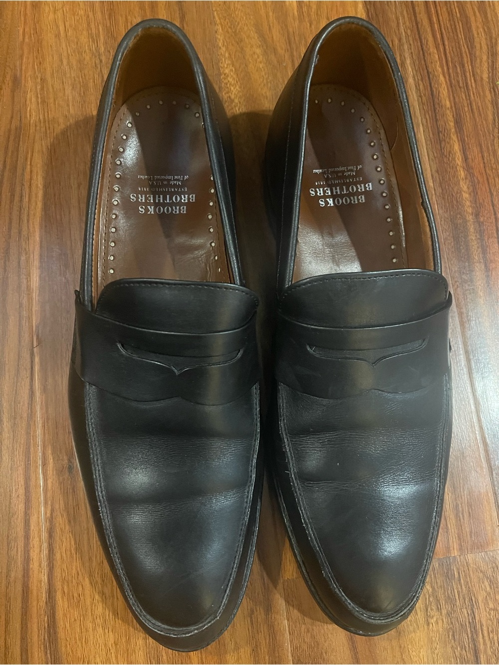 Vintage Brooks Brothers Men 11D Black Leather Penny Loafers (55928026)